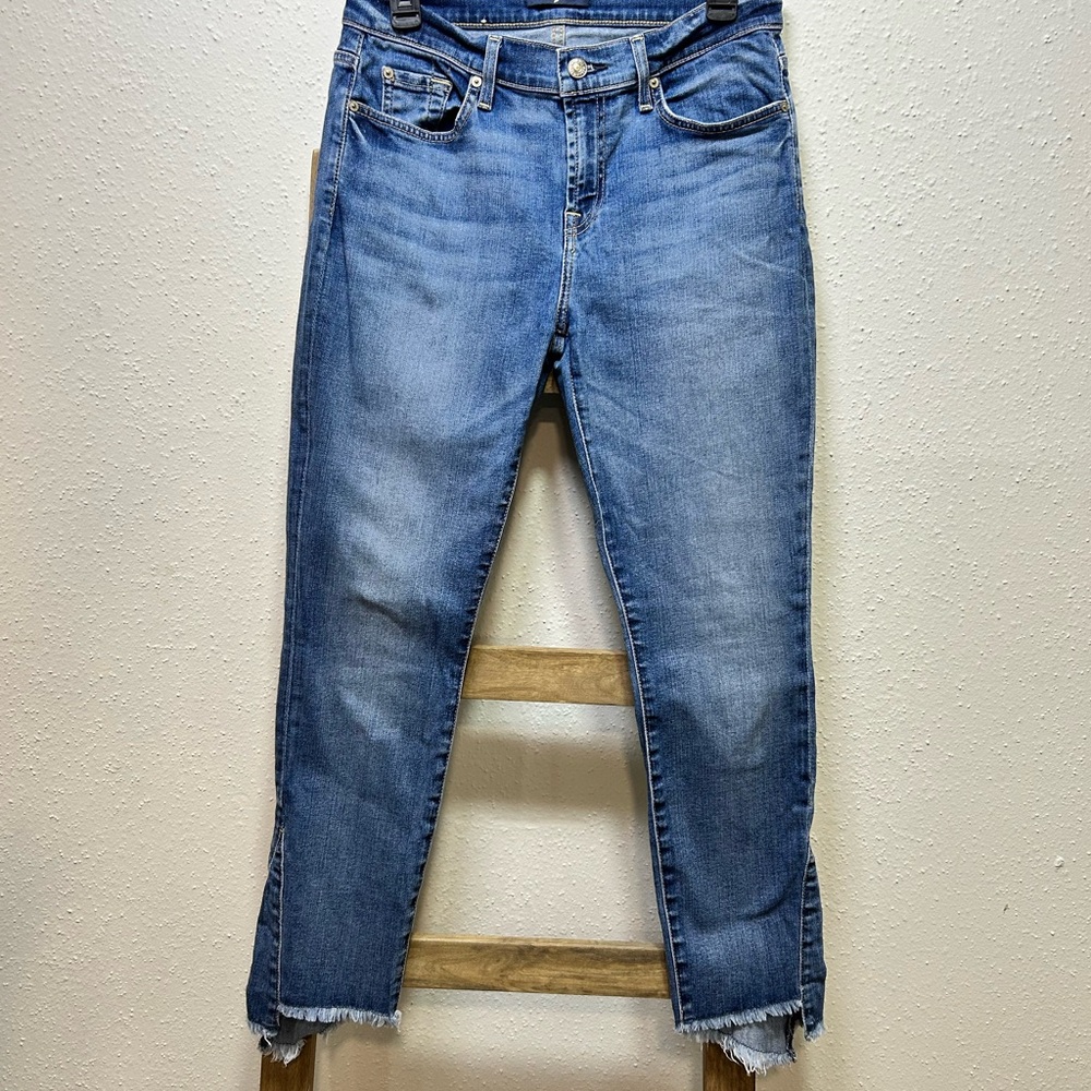 7 For All Mankind Distressed Blue Ankle Jeans